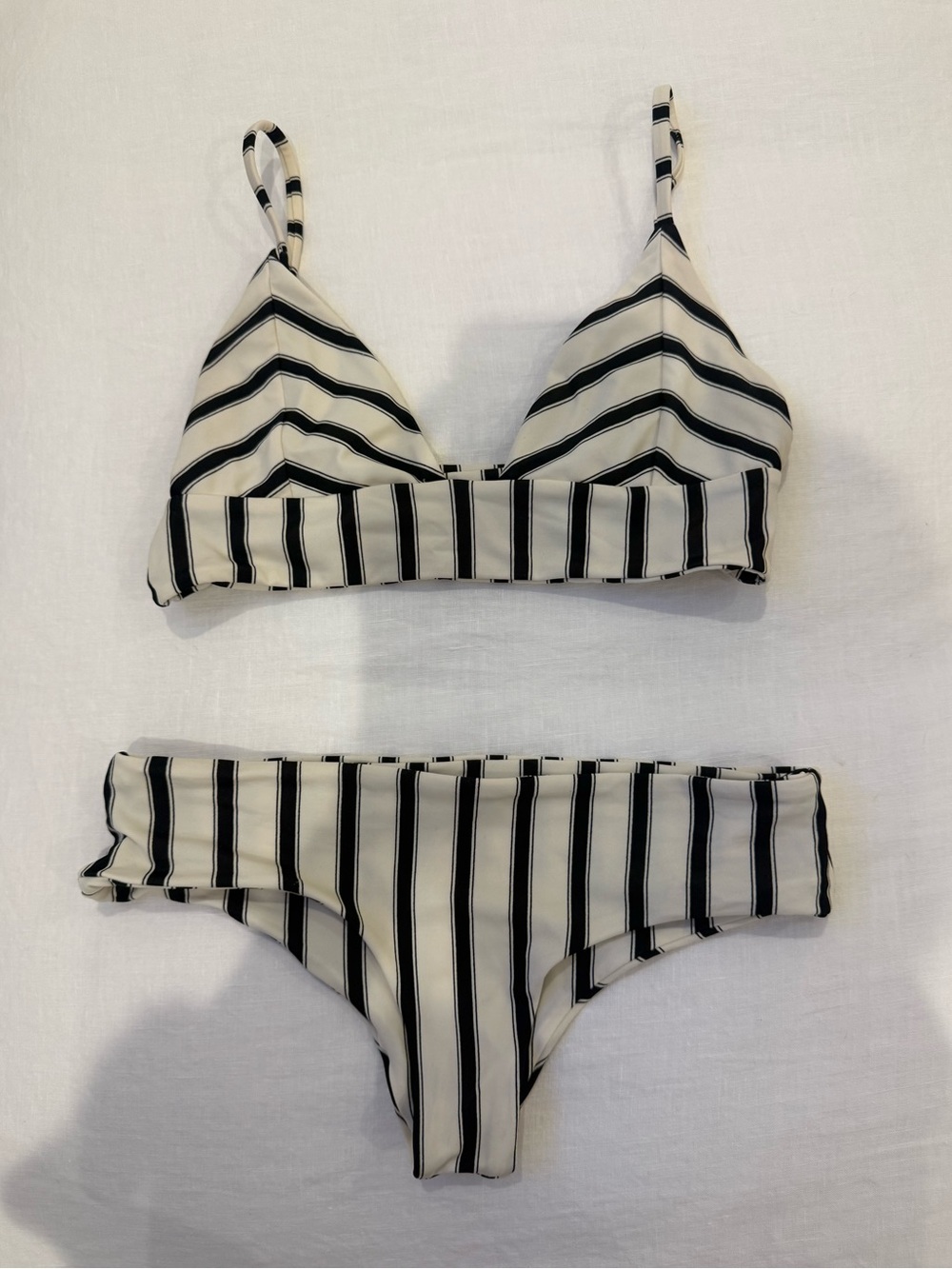 Tori Praver Swimwear Black and Cream Striped Bikini
SMALL TOP 
XSMALL BOTTOM